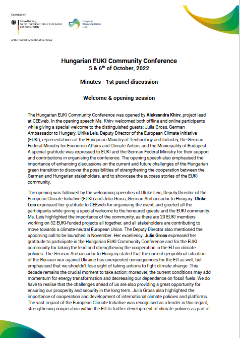 Hungarian EUKI Community Conference 2022 Opening Webinar Minutes